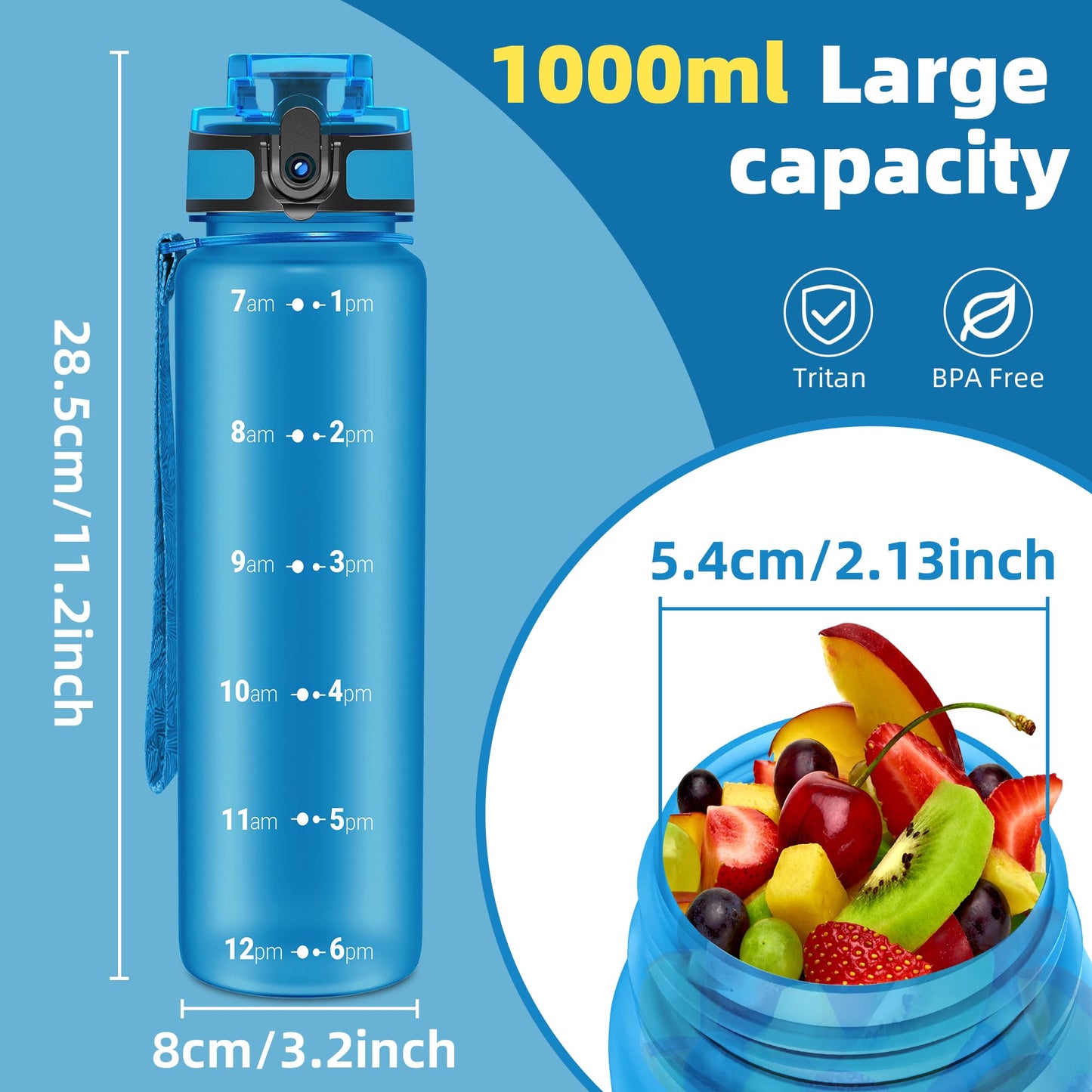 OLDLEY 32 oz Water Bottle, Motivational Water Bottle with Time Marker, Sports Water Bottle With Strap, Leakproof & BPA Free Large Water Bottles for School, Gym, Travel, Outdoor, Tritan, Transparent