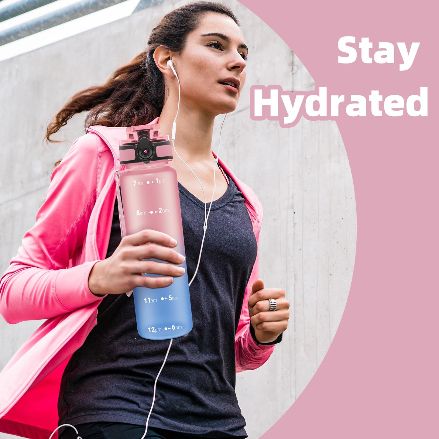 OLDLEY 32 oz Water Bottle, Motivational Water Bottle with Time Marker, Sports Water Bottle With Strap, Leakproof & BPA Free Large Water Bottles for School, Gym, Travel, Outdoor, Tritan, Transparent