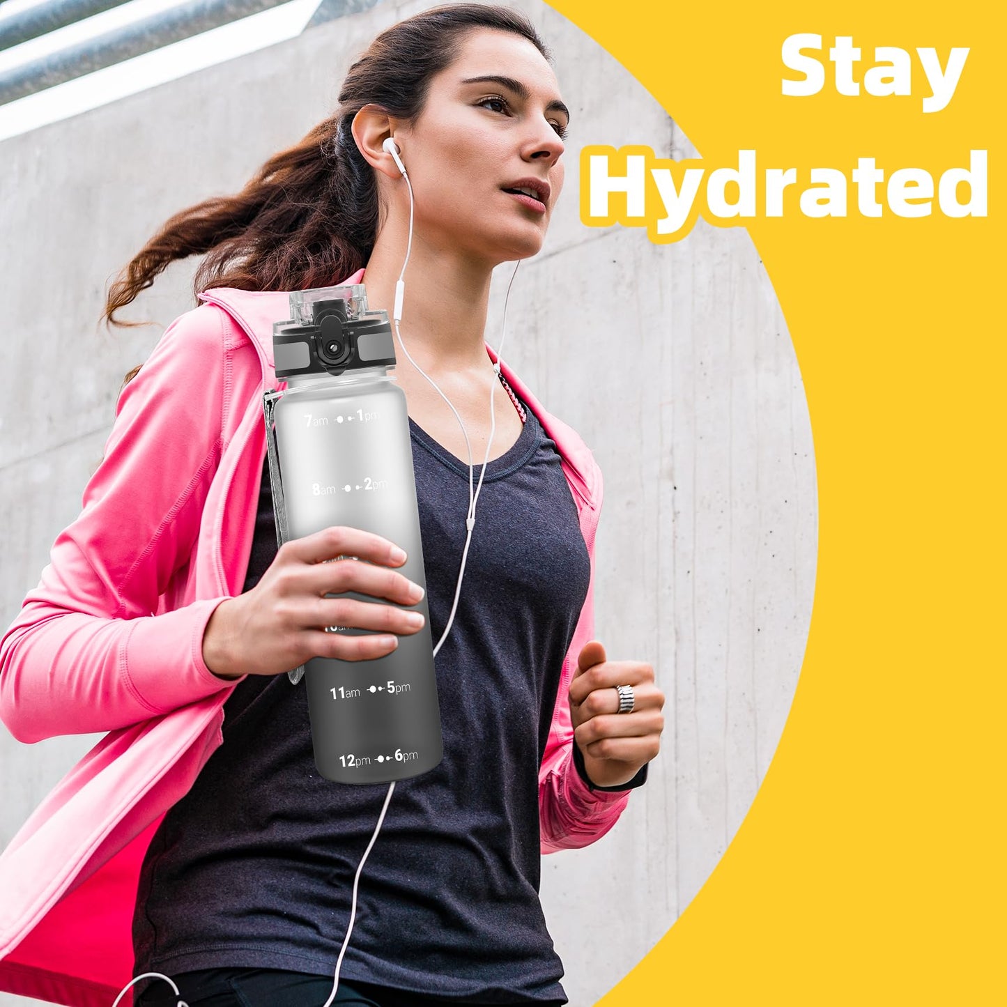 OLDLEY 32 oz Water Bottle, Motivational Water Bottle with Time Marker, Sports Water Bottle With Strap, Leakproof & BPA Free Large Water Bottles for School, Gym, Travel, Outdoor, Tritan, Transparent