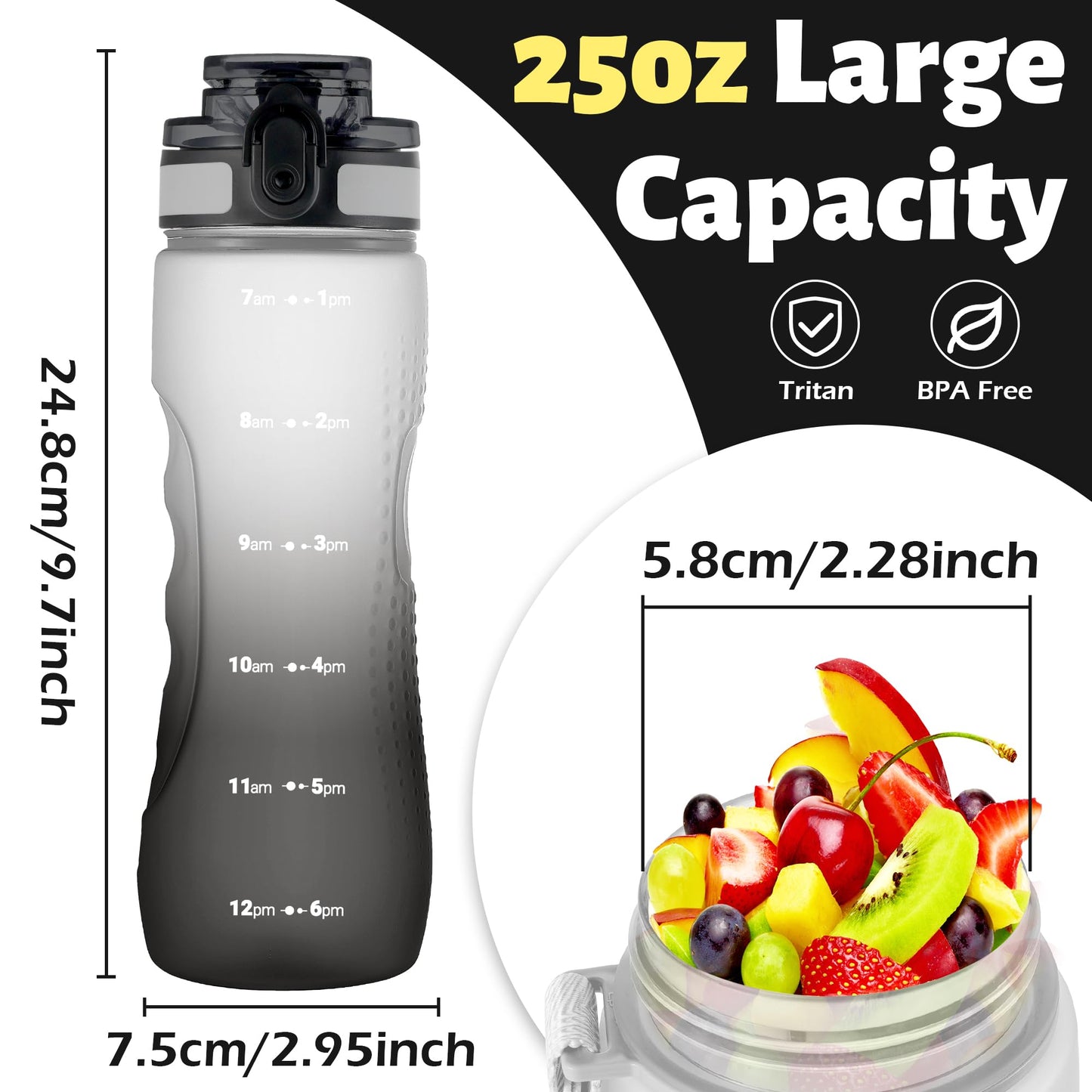 OLDLEY 32 oz Water Bottle, Motivational Water Bottle with Time Marker, Sports Water Bottle With Strap, Leakproof & BPA Free Large Water Bottles for School, Gym, Travel, Outdoor, Tritan, Transparent