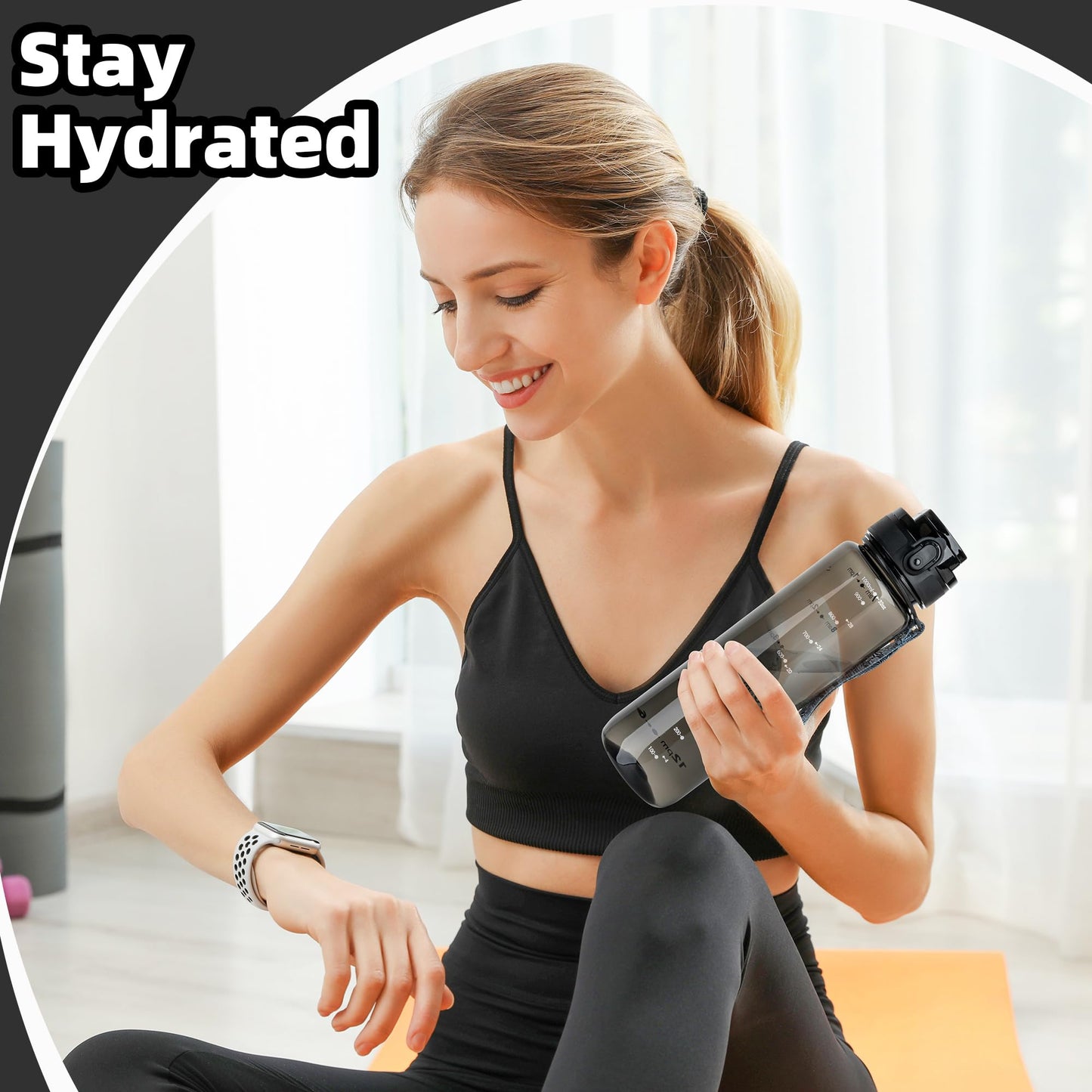 OLDLEY 32 oz Water Bottle, Motivational Water Bottle with Time Marker, Sports Water Bottle With Strap, Leakproof & BPA Free Large Water Bottles for School, Gym, Travel, Outdoor, Tritan, Transparent