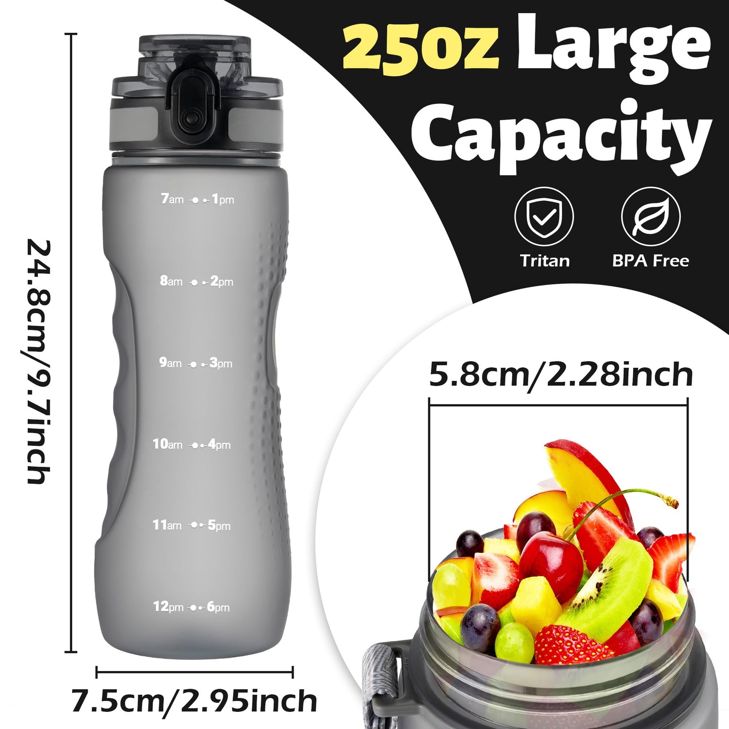 OLDLEY 32 oz Water Bottle, Motivational Water Bottle with Time Marker, Sports Water Bottle With Strap, Leakproof & BPA Free Large Water Bottles for School, Gym, Travel, Outdoor, Tritan, Transparent
