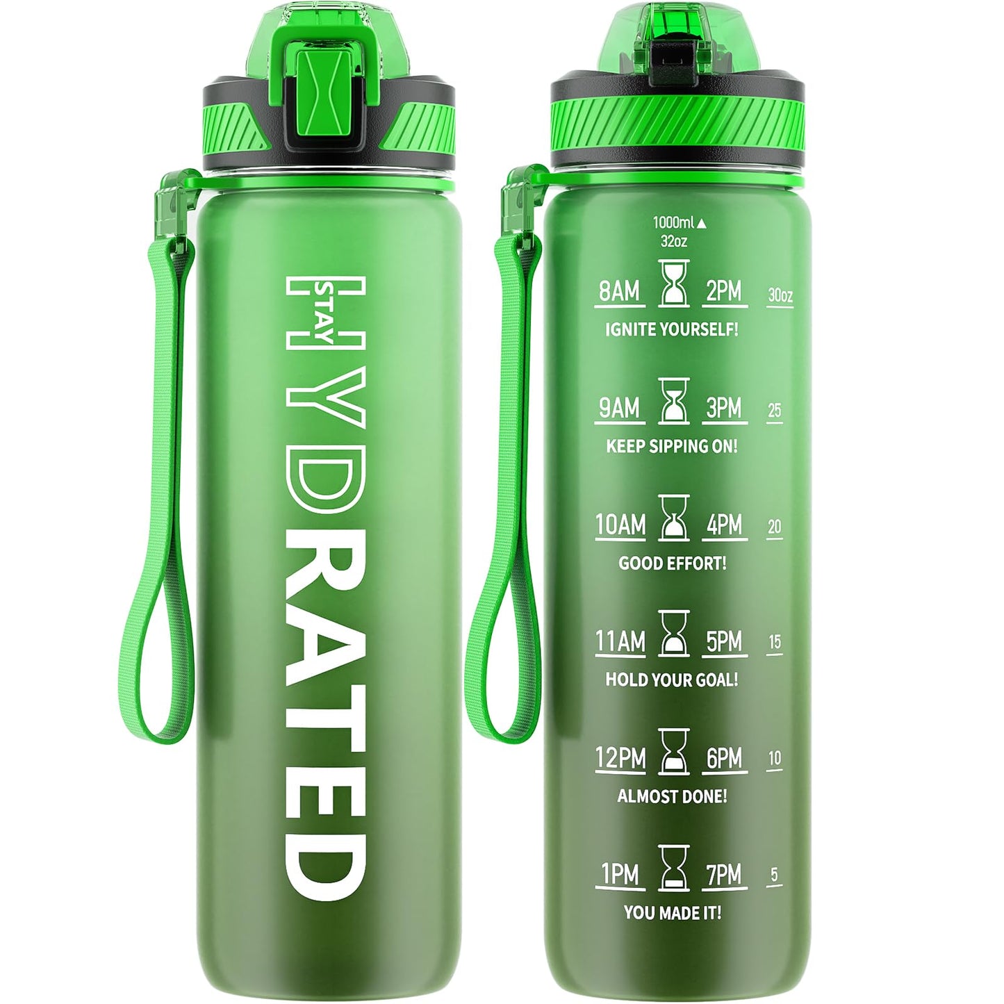 Water Bottle with Straw, 32oz Motivational Water Bottles with Time Marker to Drink, Tritan BPA Free, 1L Sports Water Bottle with Carry Strap LeakProof for Women Gym Fitness Outdoor (1 Pack)