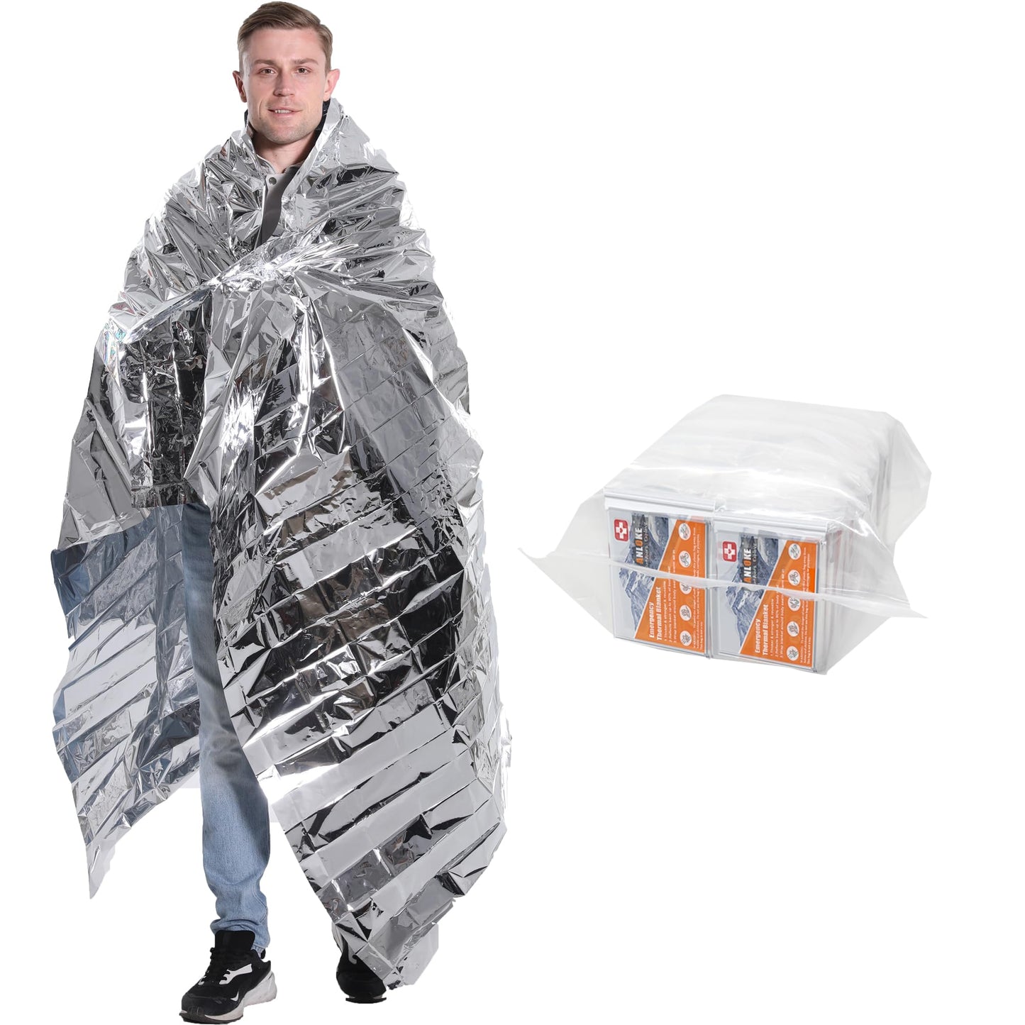 Emergency Blankets Mylar Thermal Blanket,(10 Pack) of Gigantic Space Blanket 82 * 64 in. Survival Blankets Heavy Duty Camping Gear,First Aid