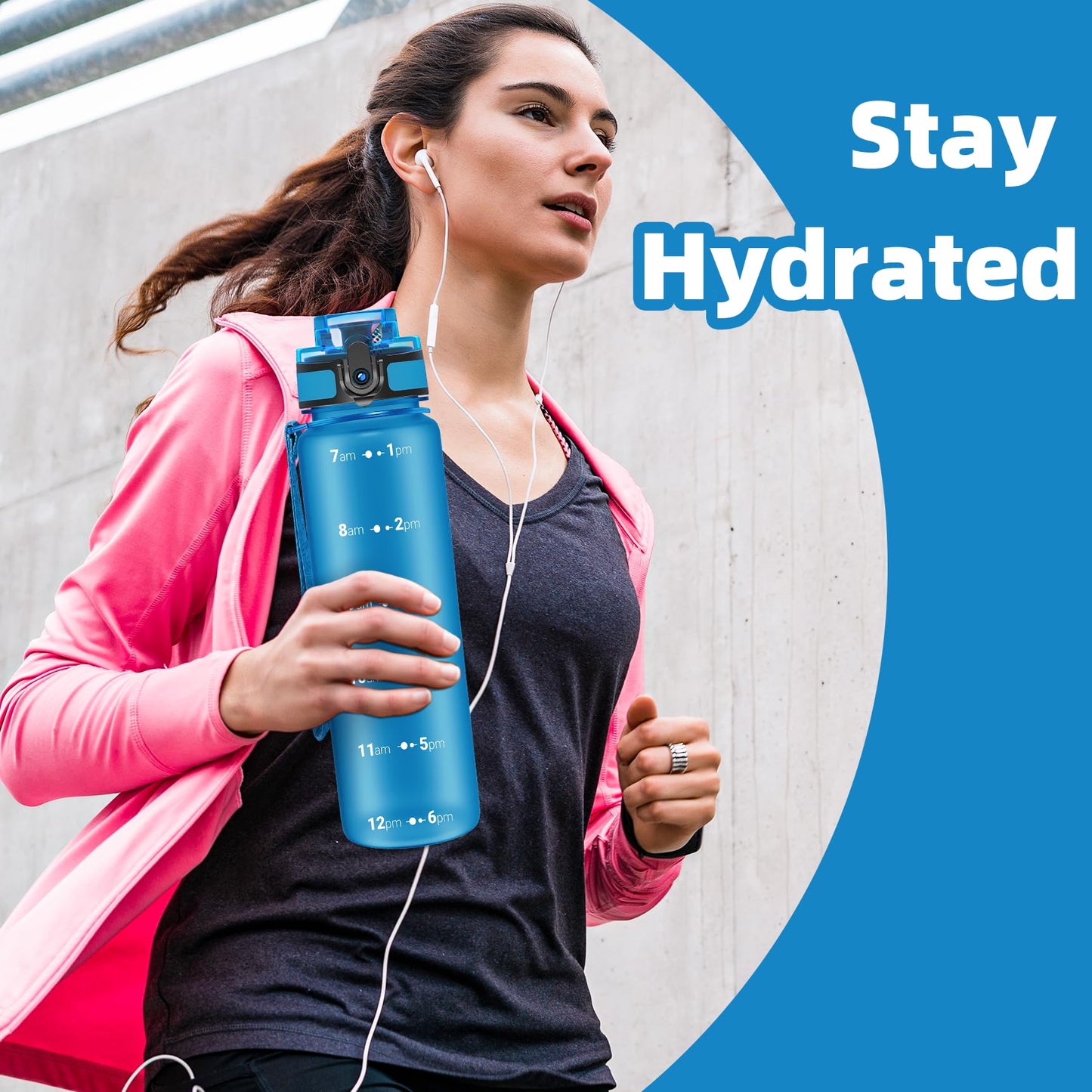 OLDLEY 32 oz Water Bottle, Motivational Water Bottle with Time Marker, Sports Water Bottle With Strap, Leakproof & BPA Free Large Water Bottles for School, Gym, Travel, Outdoor, Tritan, Transparent