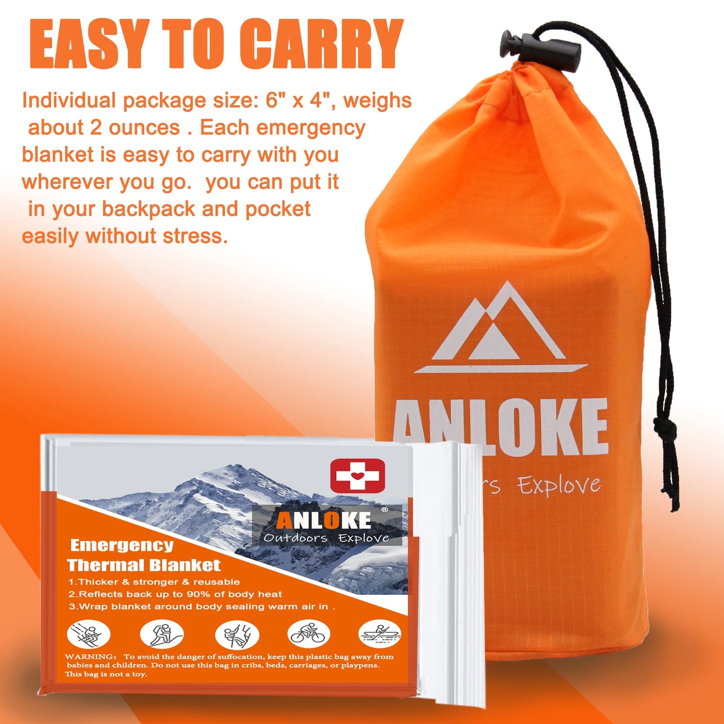 Emergency Blankets Mylar Thermal Blanket,(10 Pack) of Gigantic Space Blanket 82 * 64 in. Survival Blankets Heavy Duty Camping Gear,First Aid