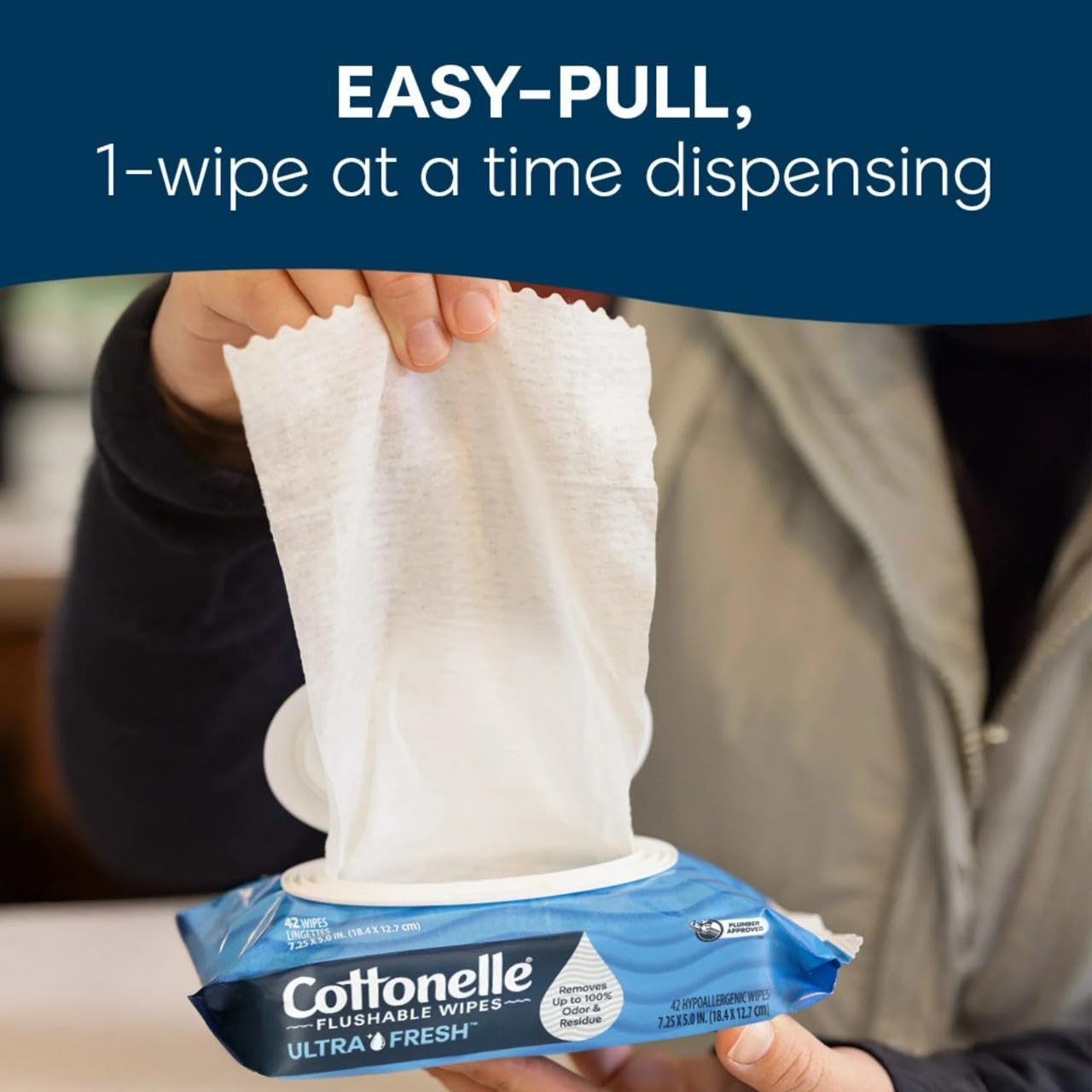Cottonelle Fresh Feel Flushable Wet Wipes, Adult Wet Wipes, 8 Flip-Top Packs, 42 Wipes Per Pack (336 Total Wipes), Packaging May Vary