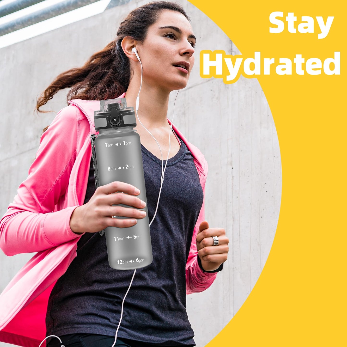 OLDLEY 32 oz Water Bottle, Motivational Water Bottle with Time Marker, Sports Water Bottle With Strap, Leakproof & BPA Free Large Water Bottles for School, Gym, Travel, Outdoor, Tritan, Transparent