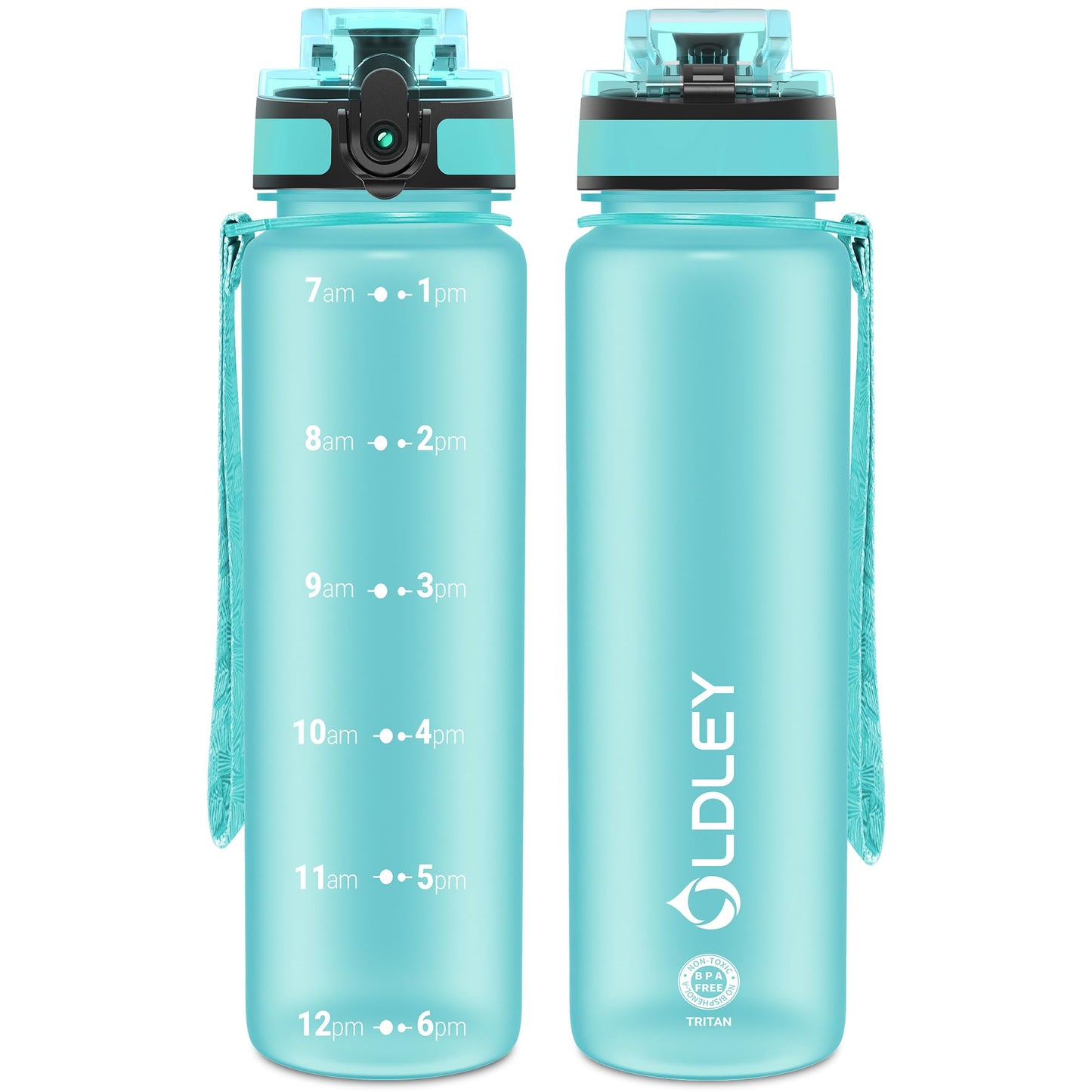 OLDLEY 32 oz Water Bottle, Motivational Water Bottle with Time Marker, Sports Water Bottle With Strap, Leakproof & BPA Free Large Water Bottles for School, Gym, Travel, Outdoor, Tritan, Transparent