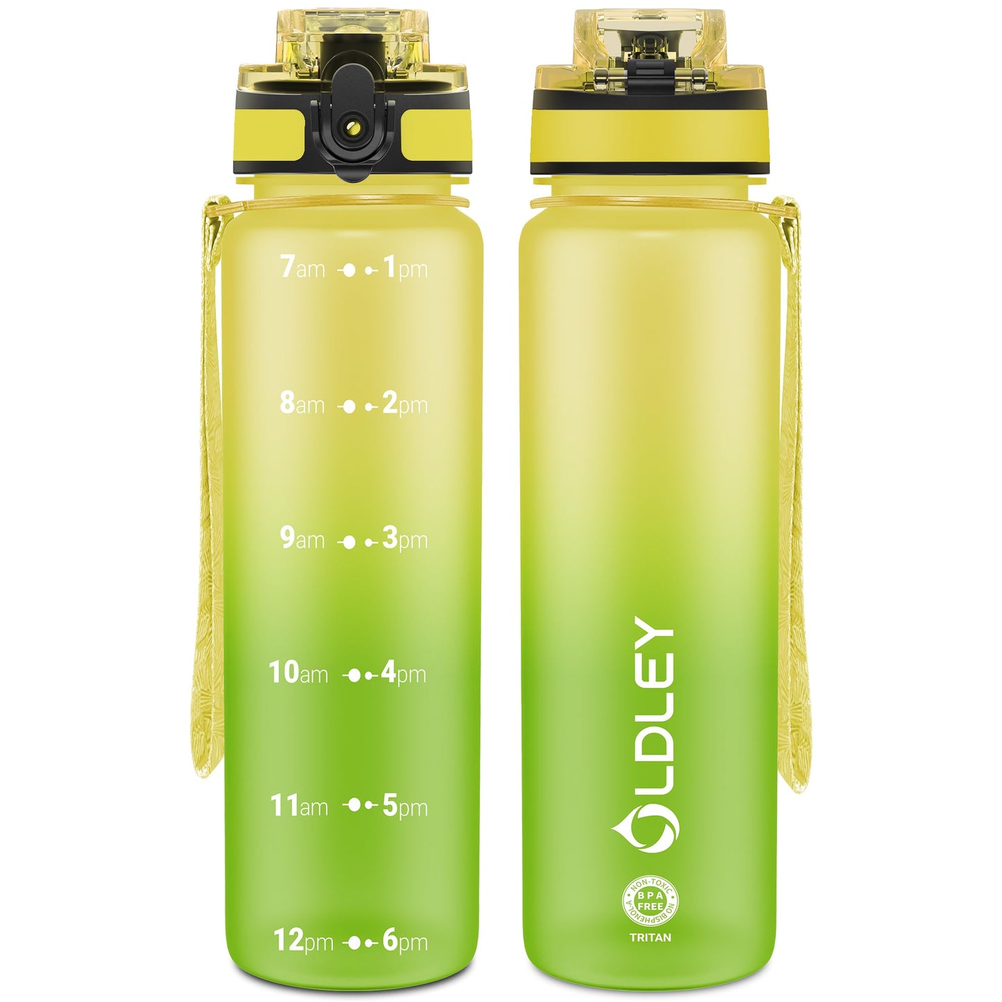 OLDLEY 32 oz Water Bottle, Motivational Water Bottle with Time Marker, Sports Water Bottle With Strap, Leakproof & BPA Free Large Water Bottles for School, Gym, Travel, Outdoor, Tritan, Transparent
