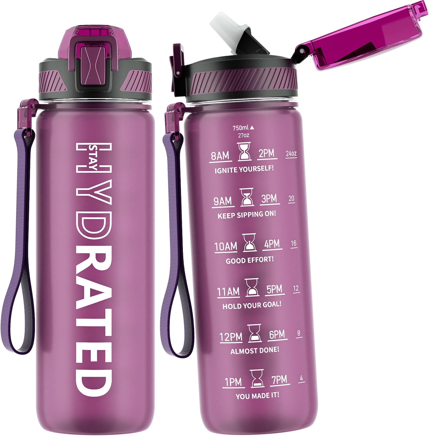 Water Bottle with Straw, 32oz Motivational Water Bottles with Time Marker to Drink, Tritan BPA Free, 1L Sports Water Bottle with Carry Strap LeakProof for Women Gym Fitness Outdoor (1 Pack)