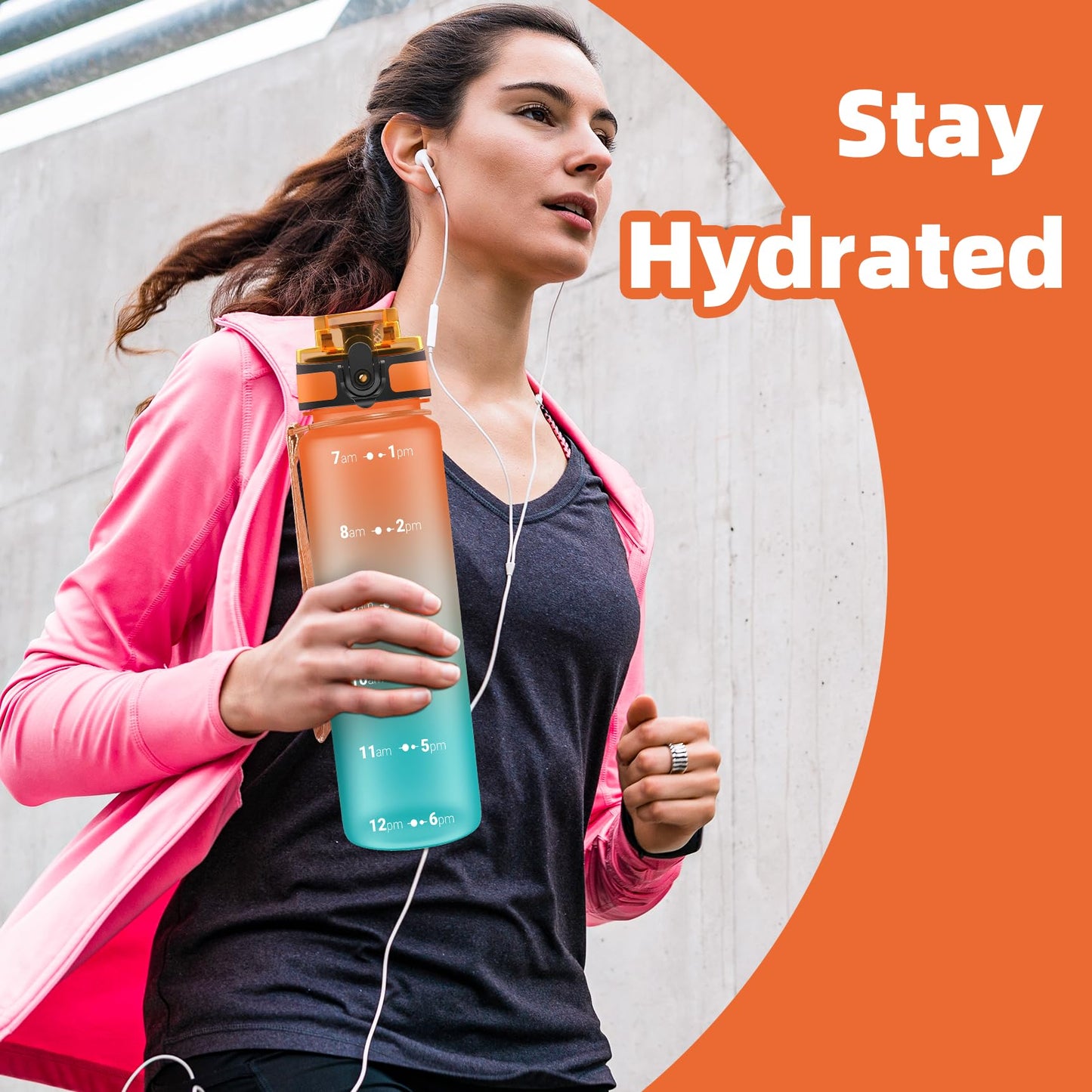 OLDLEY 32 oz Water Bottle, Motivational Water Bottle with Time Marker, Sports Water Bottle With Strap, Leakproof & BPA Free Large Water Bottles for School, Gym, Travel, Outdoor, Tritan, Transparent