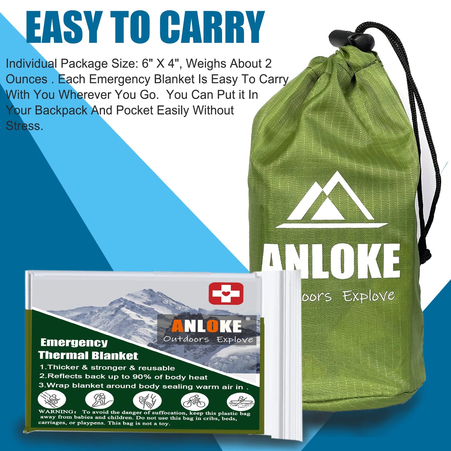 Emergency Blankets Mylar Thermal Blanket,(10 Pack) of Gigantic Space Blanket 82 * 64 in. Survival Blankets Heavy Duty Camping Gear,First Aid