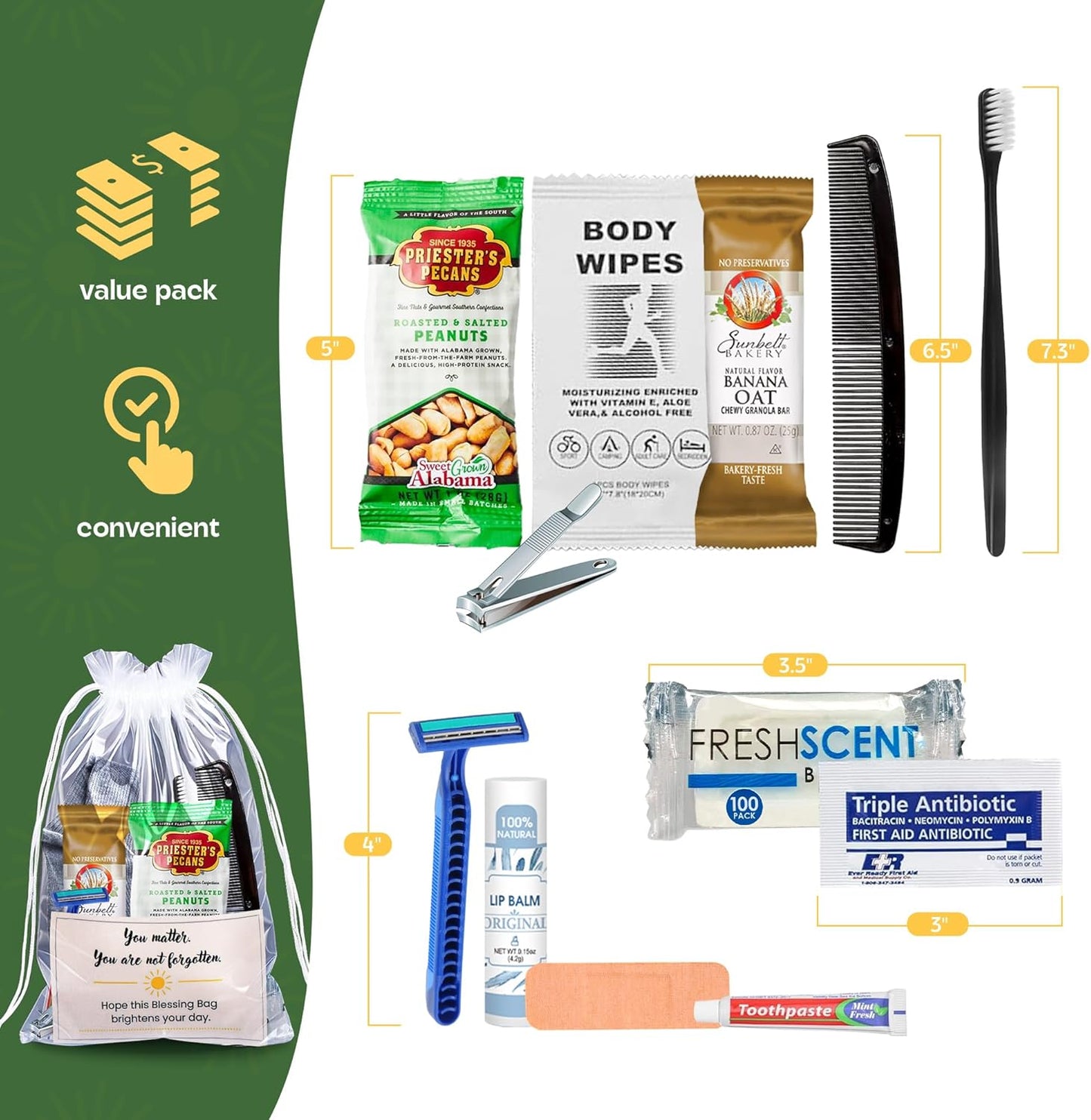 Homeless Care Package (5 Count) – Complete Hygiene Kits for Homeless Includes Food, Socks, First Aid and Personal Care Items – Ideal Homeless Blessing Bag for Outreach and Charity