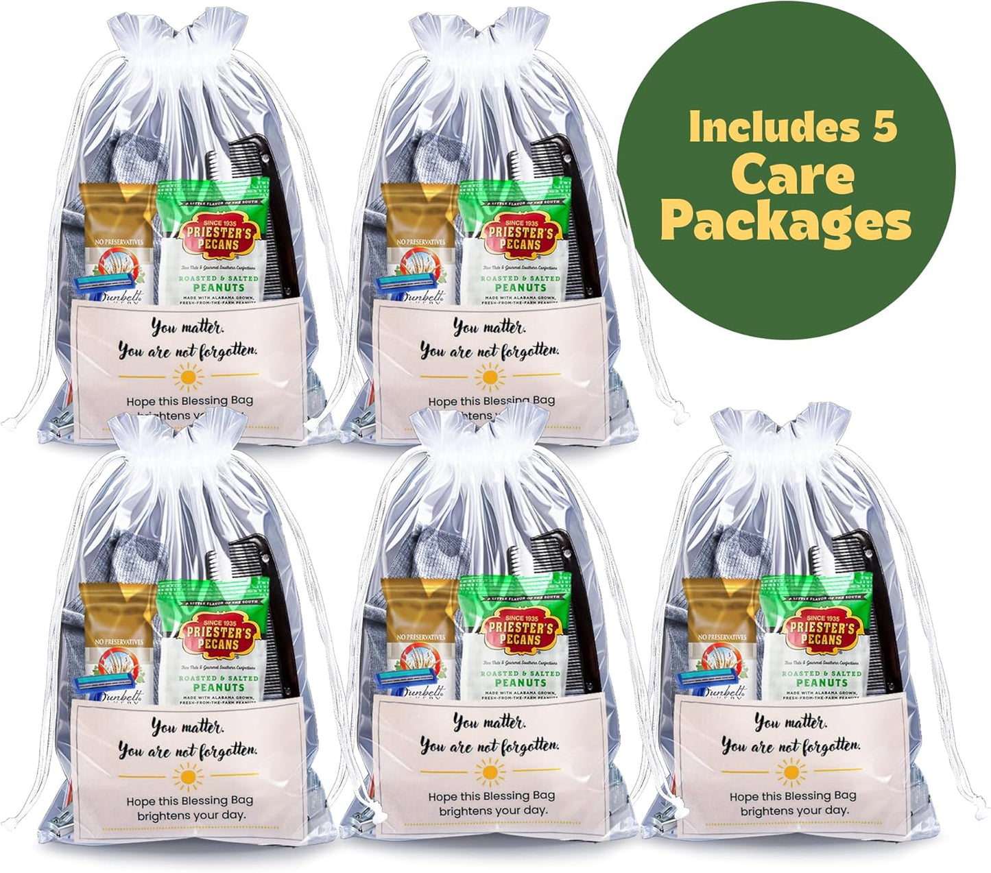 Homeless Care Package (5 Count) – Complete Hygiene Kits for Homeless Includes Food, Socks, First Aid and Personal Care Items – Ideal Homeless Blessing Bag for Outreach and Charity