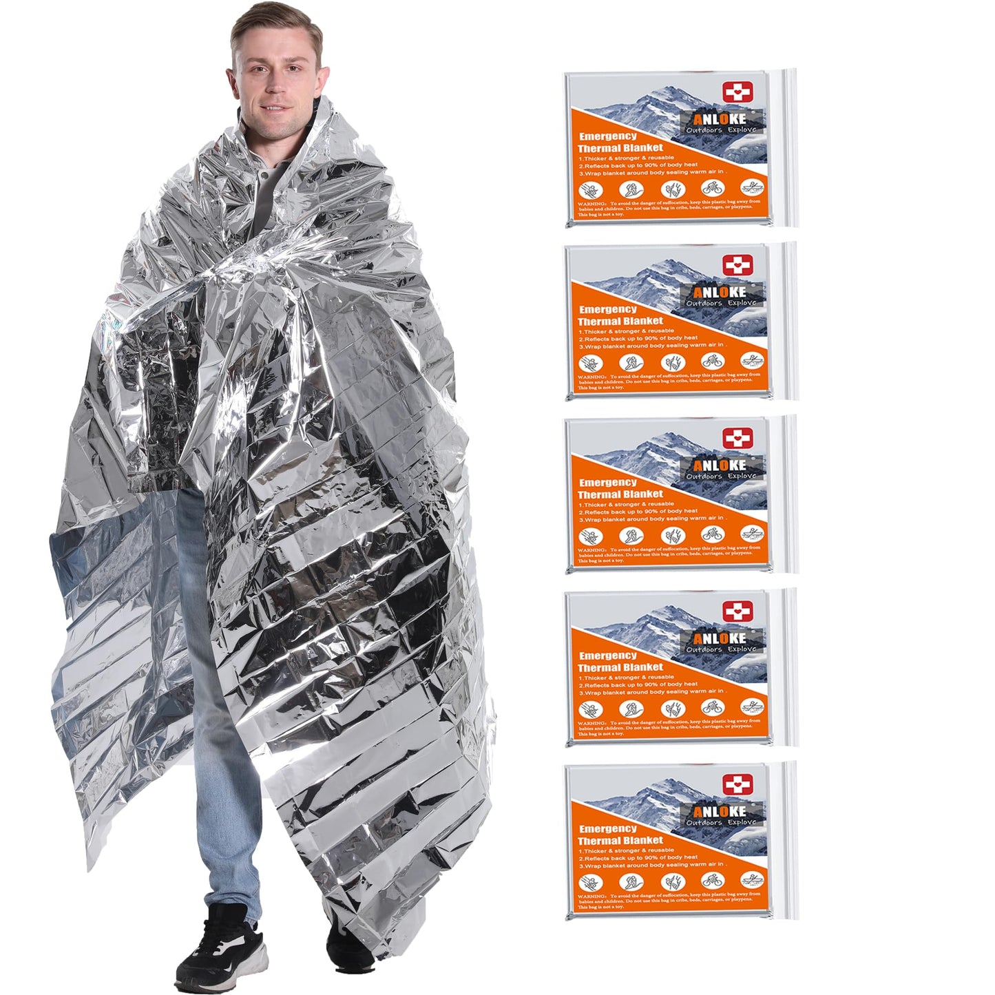 Emergency Blankets Mylar Thermal Blanket,(10 Pack) of Gigantic Space Blanket 82 * 64 in. Survival Blankets Heavy Duty Camping Gear,First Aid