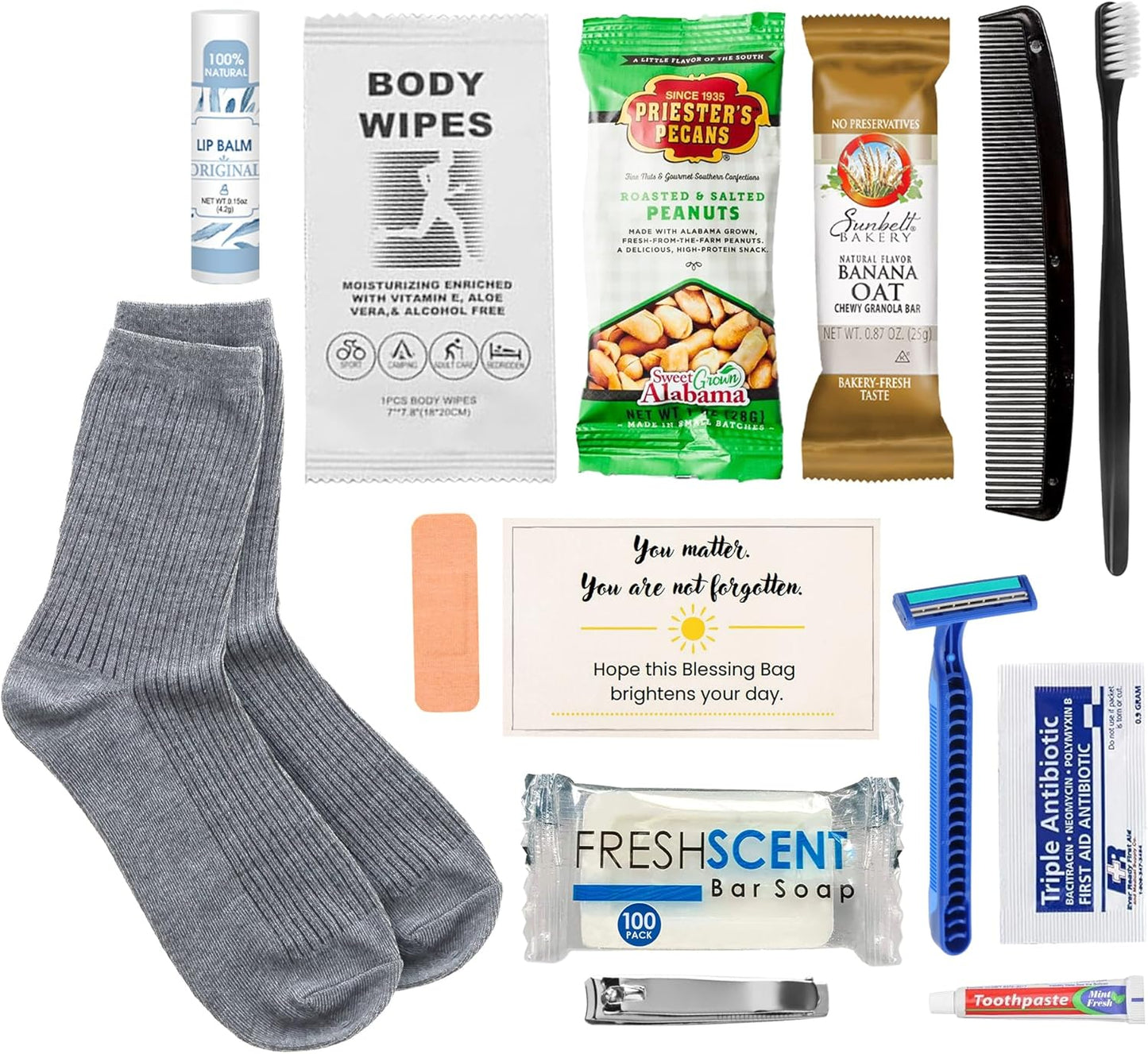 Homeless Care Package (5 Count) – Complete Hygiene Kits for Homeless Includes Food, Socks, First Aid and Personal Care Items – Ideal Homeless Blessing Bag for Outreach and Charity