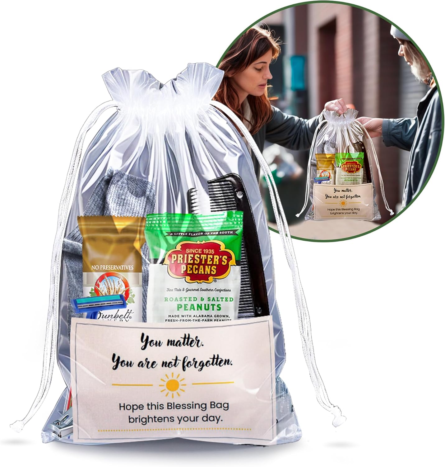 Homeless Care Package (5 Count) – Complete Hygiene Kits for Homeless Includes Food, Socks, First Aid and Personal Care Items – Ideal Homeless Blessing Bag for Outreach and Charity